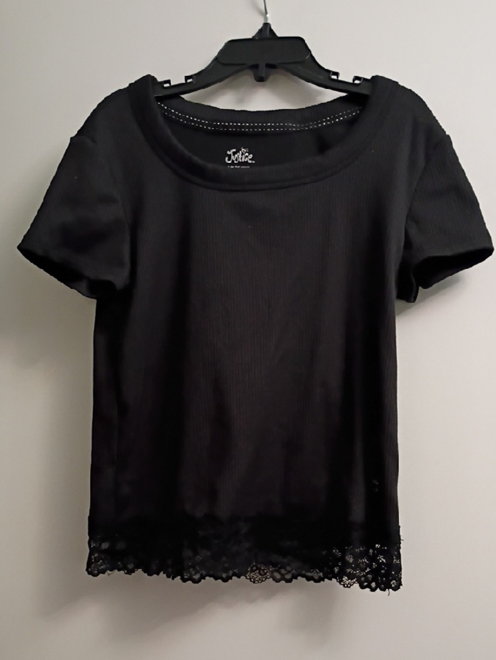 Justice Black Short Sleeve Top with Lace Hem